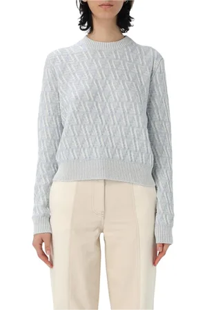 Fendi Stickade tröjor & koftor, Dam, S, Blå Textured Stickad Pullover Tröja