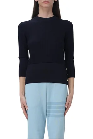 Thom Browne Stickade tröjor & koftor, Dam, M, Räfflad Stickad Pullover Sweater