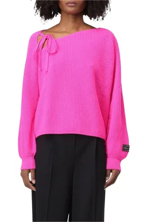 Msgm Stickade tröjor & koftor, Dam, L, Fuchsia RibStickad SlipsHals Tröja