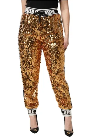 Dolce & Gabbana Byxor, Dam, M, Polyester, Metalliskt Logo Paljett Högmidjade Joggers