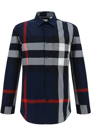 Burberry Skjorta, Herr, XL, Bomull, Rutig Bomullsskjorta med Knappstängning