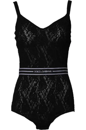 Dolce & Gabbana Badkläder, Dam, M, Läder, Svart Spets Märkt Bodysuit Underkläder