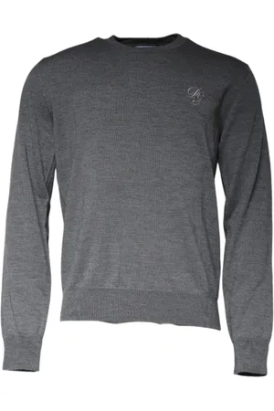 Dolce & Gabbana Stickade tröjor & koftor, Herr, L, Mörkgrå Ull Crew Neck Tröja