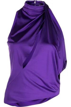 VERSACE Topp, Dam, S, Lila Halterneck Topp med Satin Finish