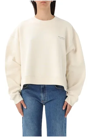 Serafini Sweatshirts & Hoodies, Dam, S, Bomull, Blå Cropped Sweatshirt Lyxig Stil