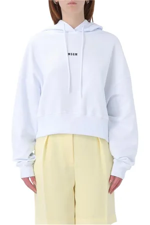 Msgm Sweatshirts & Hoodies, Dam, S, Bomull, Vit Cropped Hoodie Sweatshirt
