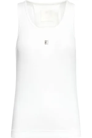 Givenchy Topp, Dam, S, Bomull, Elegant Vit Ribbad Tanktop