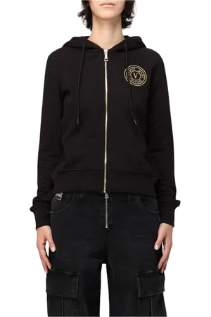 VERSACE Sweatshirts & Hoodies, Dam, 2Xs, Bomull, Svart ZipUp Hoodie Sweatshirt