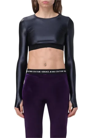 VERSACE Topp, Dam, M, Elegant Svart Crop Top Dammode
