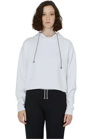 John Richmond Sweatshirts & Hoodies, Dam, M, Polyester, Crop hoodie sweatshirt med ton-i-ton broderat logotyp