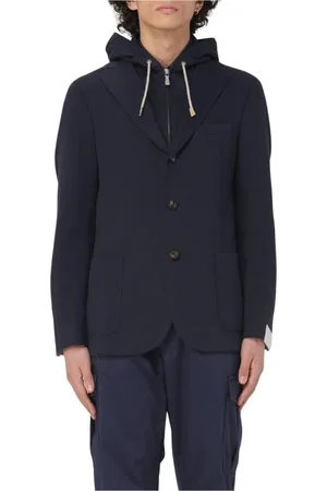 ELEVENTY Jacka, Herr, XL, Blå Hooded Blazer Jacka