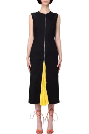 Msgm Klänning, Dam, S, Bomull, Svart Veckad Midi Klänning Elegant Stil