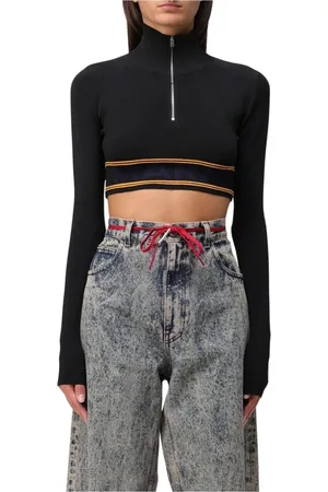 Marni Stickade tröjor & koftor, Dam, 2Xs, Svart HalfZip Tröja Elegant Stil