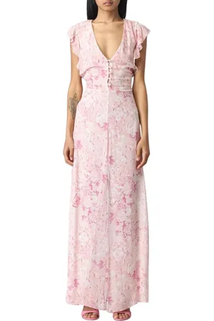 Patrizia Pepe Klänning, Dam, XS, Rosa Blommig Maxiklänning