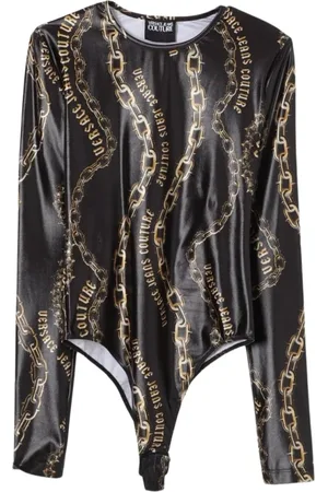 VERSACE Topp, Dam, S, Polyester, Kedja Print Bodysuit Kvinna Svart