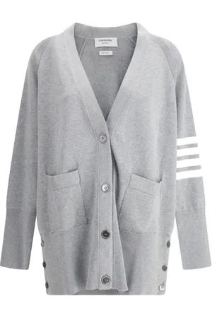 Thom Browne Stickade tröjor & koftor, Dam, 2Xs, Oversized V-ringad Kofta med Randig Detalj