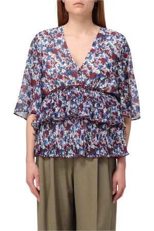 Ganni Blusar & Skjortor , Dam, S, Polyester, Blommig Veckad Topp