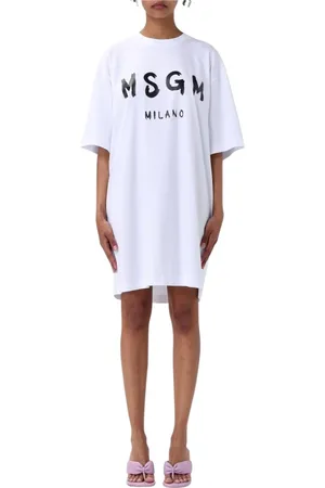 Msgm Klänning, Dam, S, Bomull, Logo T-shirt Klänning Kvinna Vit