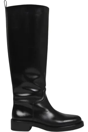 Stuart Weitzman Skor, Dam, 37 1/2 EU, Läder, Svarta Läder Höga Stövlar