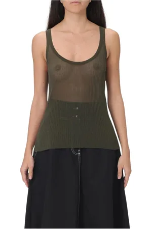 Max Mara Topp, Dam, M, Läder, Grön Ribbstickad Tanktop
