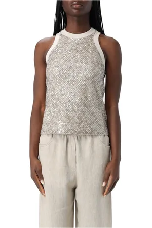 Brunello Cucinelli Topp, Dam, S, Gul Paljett Tank Top