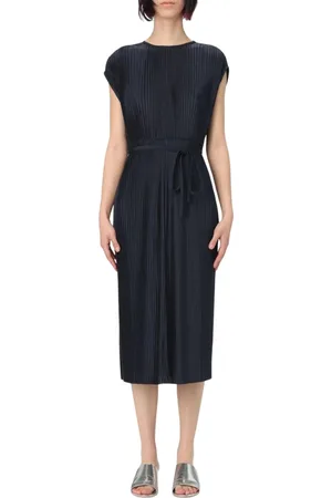 HUGO BOSS Klänning, Dam, L, Blå Elegant Midi Klänning med Bälte