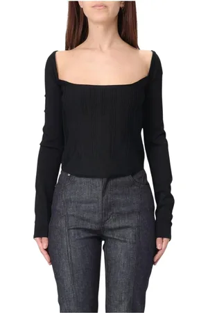 MUGLER Topp, Dam, M, Svart Ribbad Fyrkantig Hals Topp