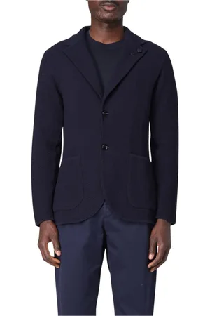 LARDINI Jacka, Herr, S, Bomull, Blå Stickad Blazer med Fickor