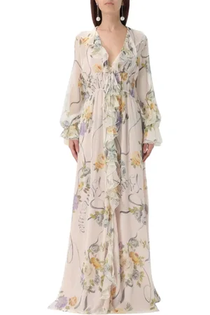 BLUMARINE Klänning, Dam, M, Blommig Maxiklänning med Volanger