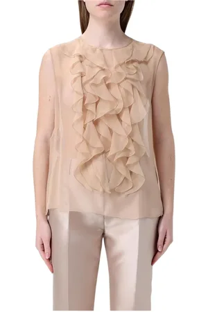 Alberta Ferretti Blusar & Skjortor , Dam, L, Chiffong, Rosa Volang Chiffong Blus