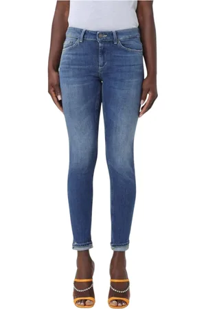 Dondup Jeans, Dam, W27, Bomull, Blå Skinny Jeans med Uppvikt Fåll