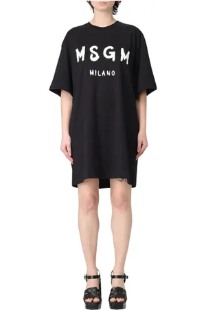 Msgm Klänning, Dam, S, Bomull, Grafisk T-shirt Klänning Kvinna Vit
