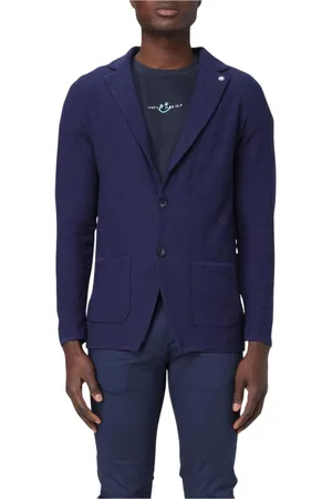 Manuel Ritz Jacka, Herr, L, Blå Stickad Blazer med Fickor