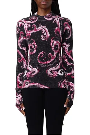 VERSACE Stickade tröjor & koftor, Dam, L, Svart Swirl Stickad Tröja