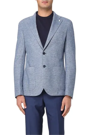 LUIGI BIANCHI MANTOVA Jacka, Herr, L, Linne, Blå Blazer med Fickor