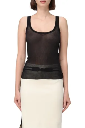 Max Mara Topp, Dam, L, Svart Ribbstickad Tanktop