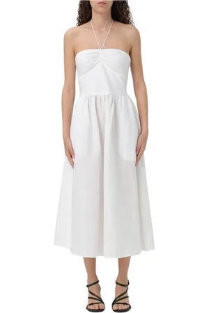Armani Exchange Klänning, Dam, 2Xs, Linne, Vit Halterneck Midi Klänning