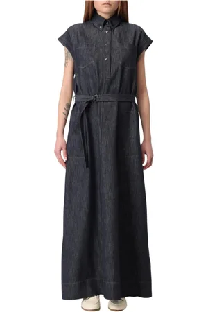 Brunello Cucinelli Klänning, Dam, S, Denim, Blå Denim Skjortklänning Med Bälte Maxi