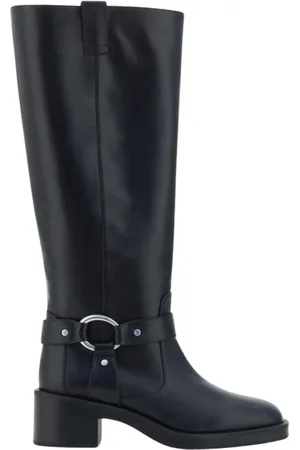 Stuart Weitzman Skor, Dam, 37 EU, Läder, Svarta Highland Stövlar Ringdetalj