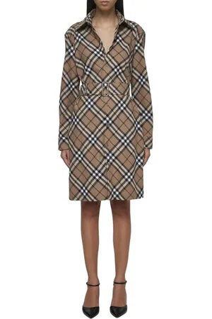 Burberry Klänning, Dam, 3Xs, Bomull, Rutig Bältesklänning Elegant