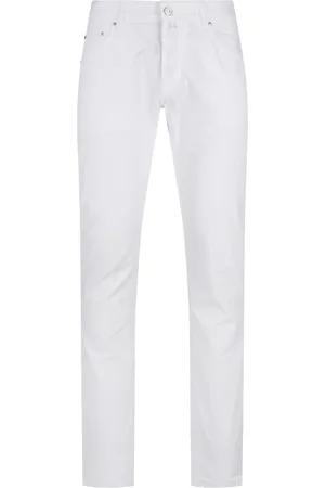 Jacob Cohen Jeans, Herr, W32, Bomull, Vita bomull elastanbyxor