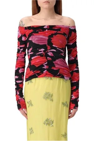 BLUMARINE Topp, Dam, M, Elegant Blommig Mesh Off-Shoulder Topp