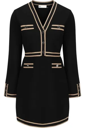 Tory Burch Klänning, Dam, M, Kontrasterande Welt Fickor V-ringad Klänning