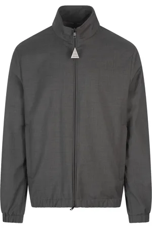 Moncler Jacka, Herr, 2Xl, Läder, Grå ullrock med läderlogotyp