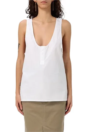 Saint Laurent Topp, Dam, L, Bomull, Vit Poplin Ärmlös Topp