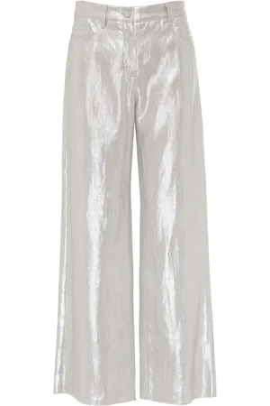 Max Mara Byxor, Dam, 2Xs, Linne, Silver Linne Malika Straight Leg Byxor