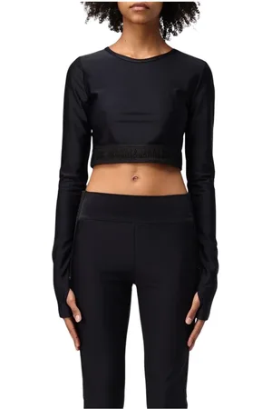 VERSACE Topp, Dam, 2Xs, Svart LongSleeve Crop Top med Tumhål