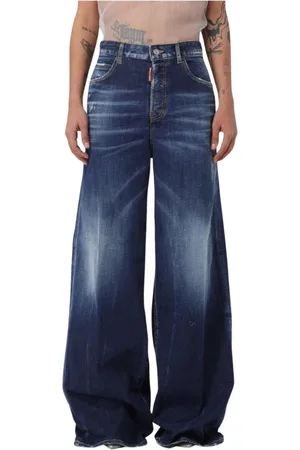 Dsquared2 Jeans, Dam, S, Bomull, Blå Distressed Wide Leg Jeans