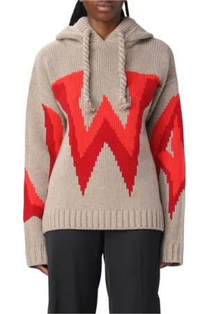 J.W.Anderson Sweatshirts & Hoodies, Dam, M, Grå Intarsia Stickad Hoodie Tröja