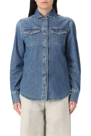 Brunello Cucinelli Blusar & Skjortor , Dam, S, Denim, Blå Ärmelös V-ringad Topp